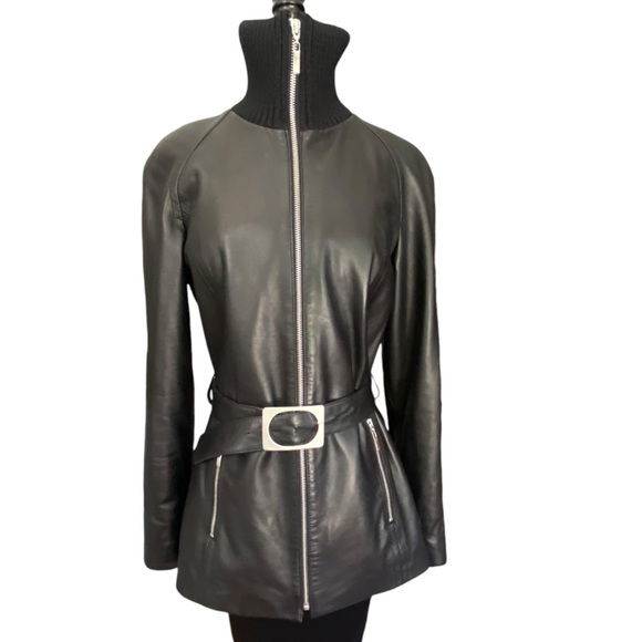 BELLA BICCHI SOFT BLACK LEATHER MID-LENGTH BELTED JACKET SM - Picture 5 of 15